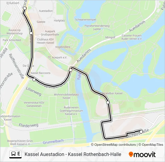 Автобус E: карта маршрута