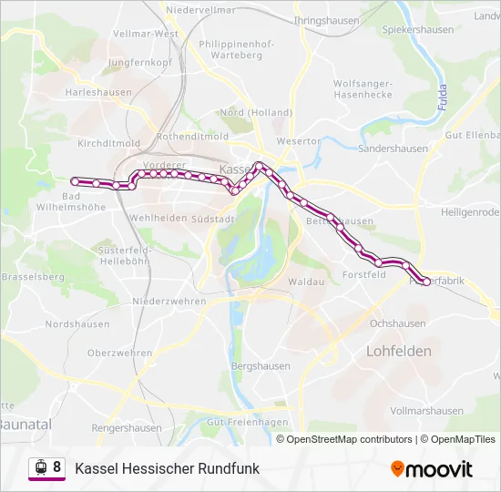 Трамвай 8: карта маршрута