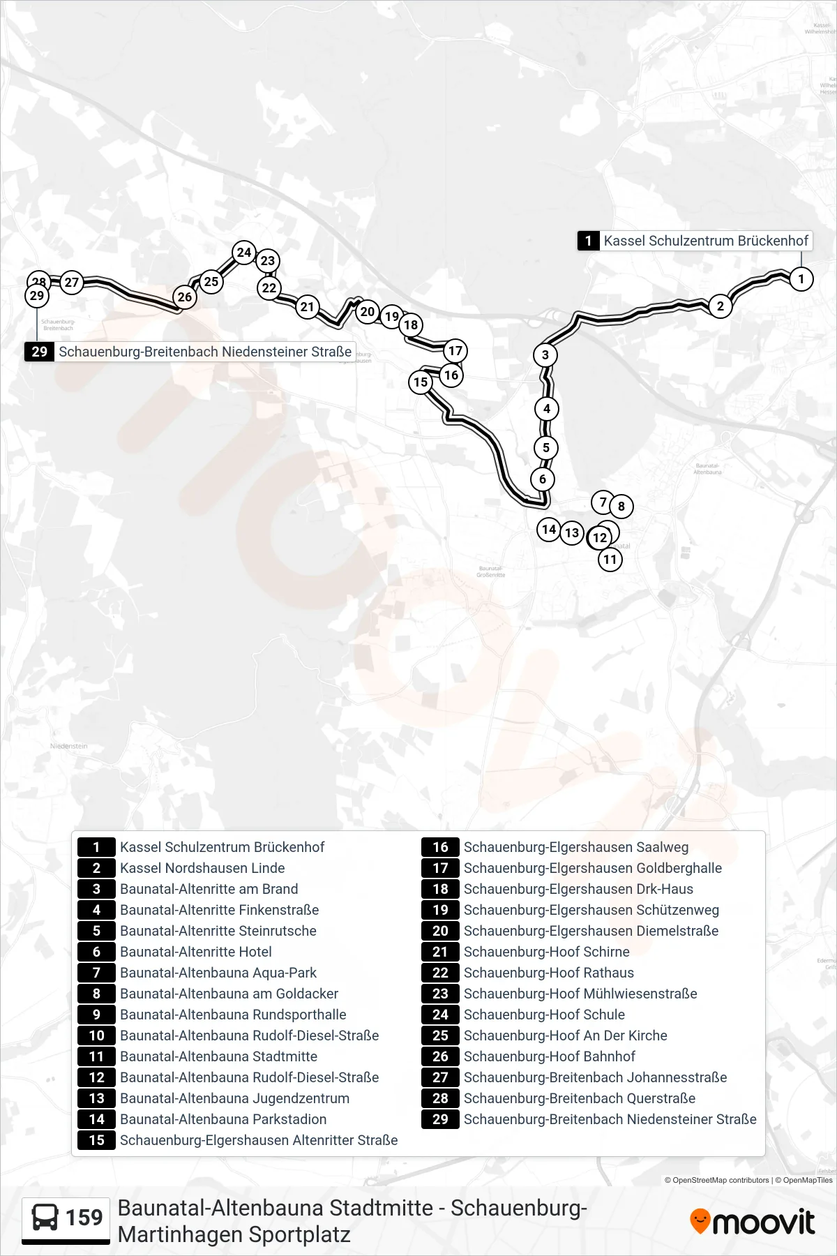 159 bus Line (Breitenbach) route and stops on a map