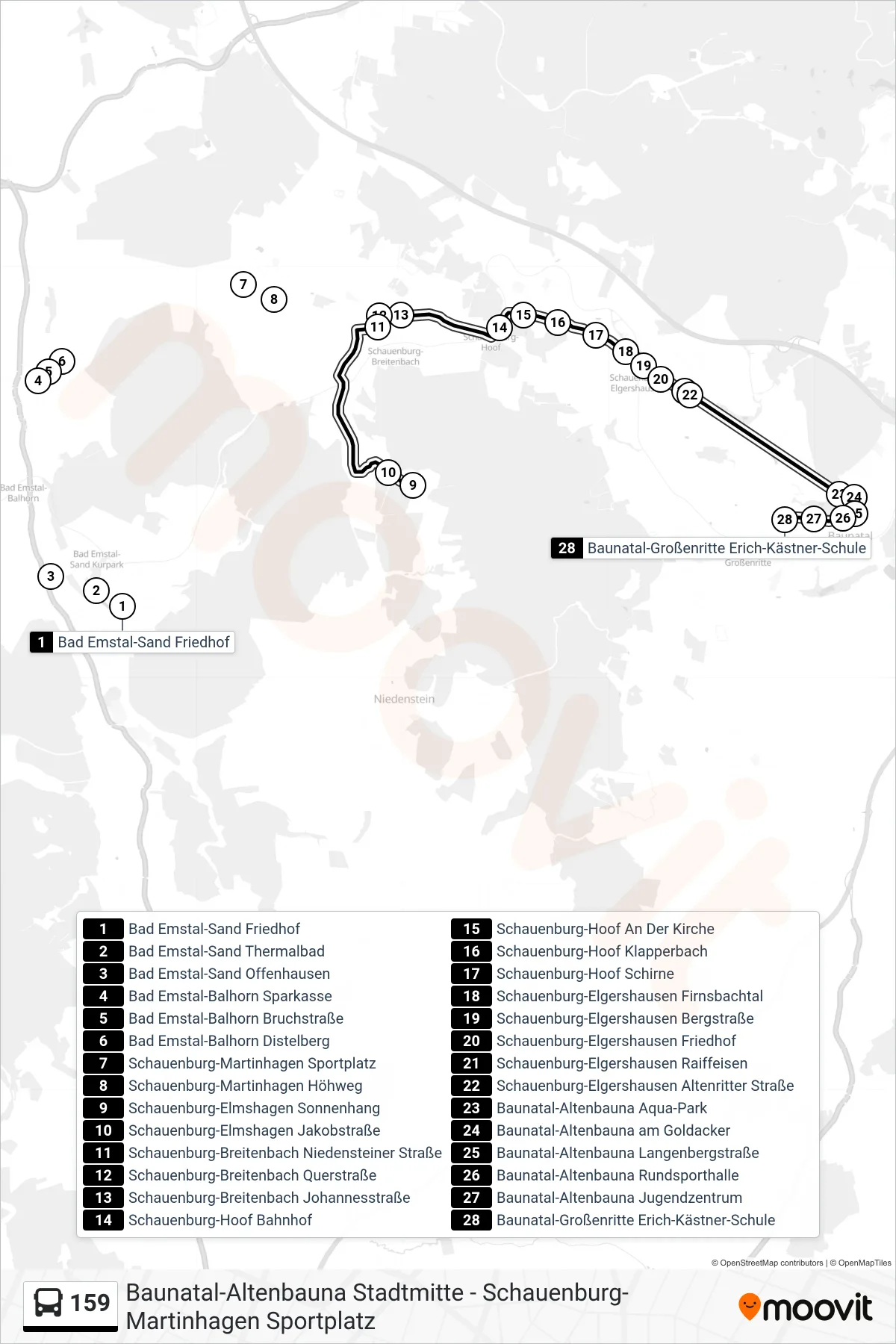 Linie 159 (Bus) Richtung E.-Kästner-Schule: Route und Haltestellen auf der Karte