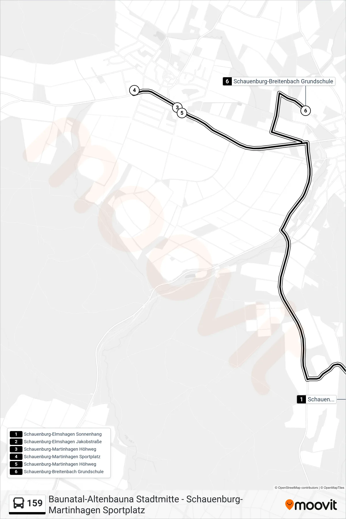 159 bus Line (Breitenbach) route and stops on a map