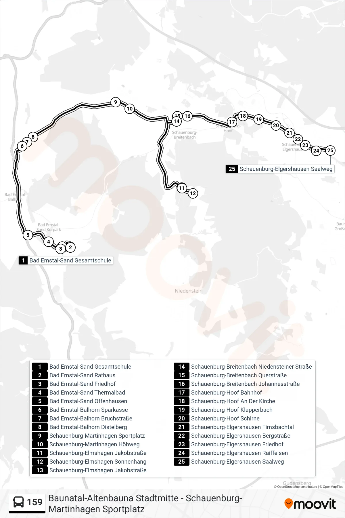 159 bus Line (Elgershausen) route and stops on a map