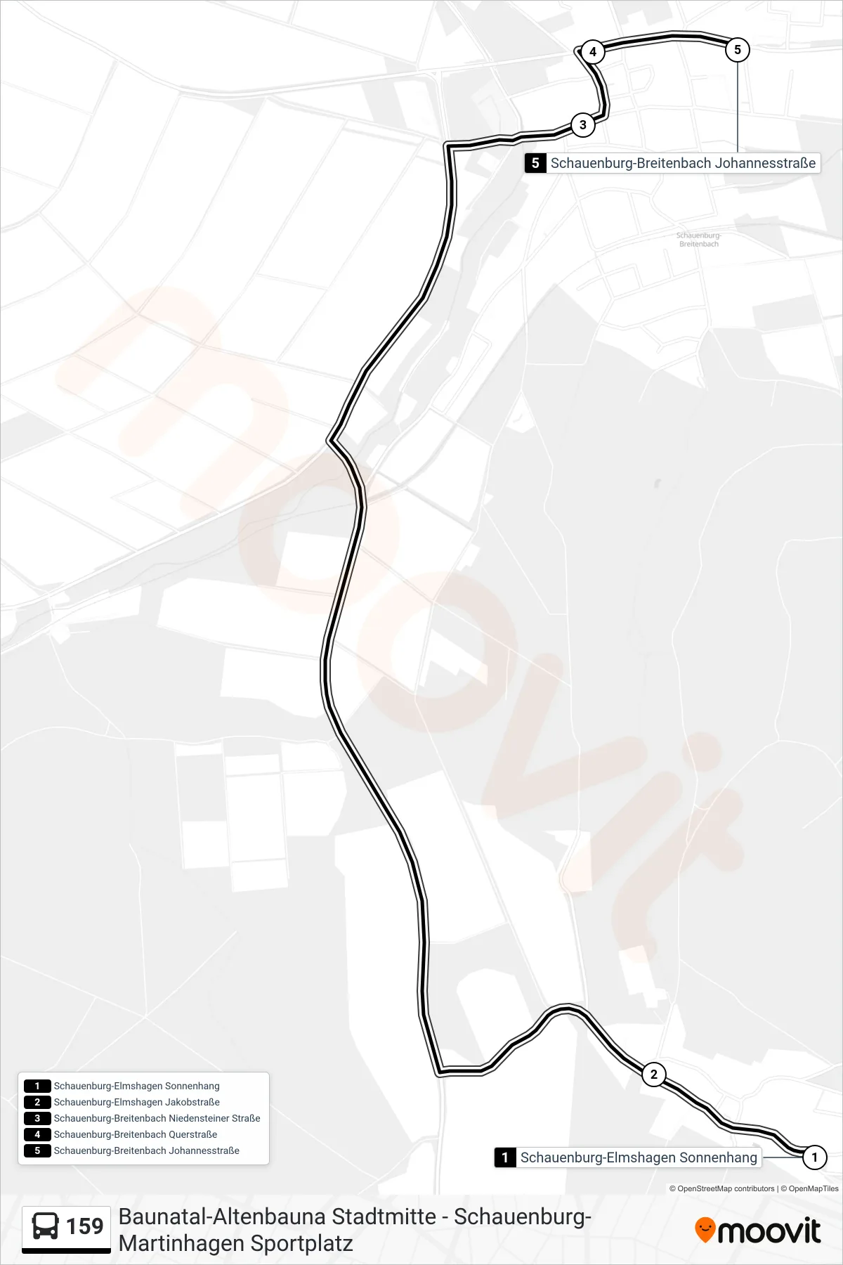 Linie 159 (Bus) Richtung Breitenbach Johannesstraße: Route und Haltestellen auf der Karte