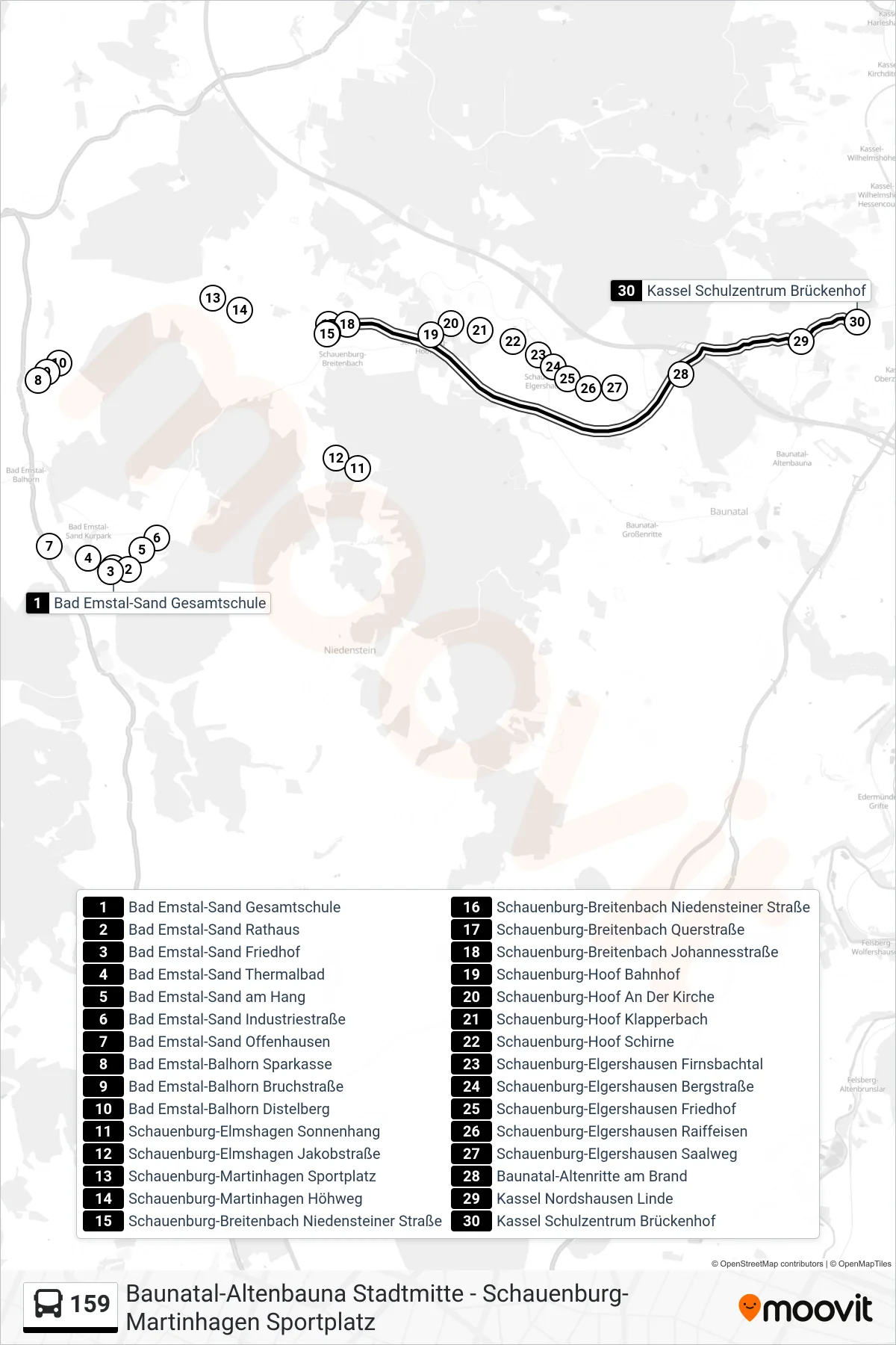 159 bus Line (Brückenhof) route and stops on a map