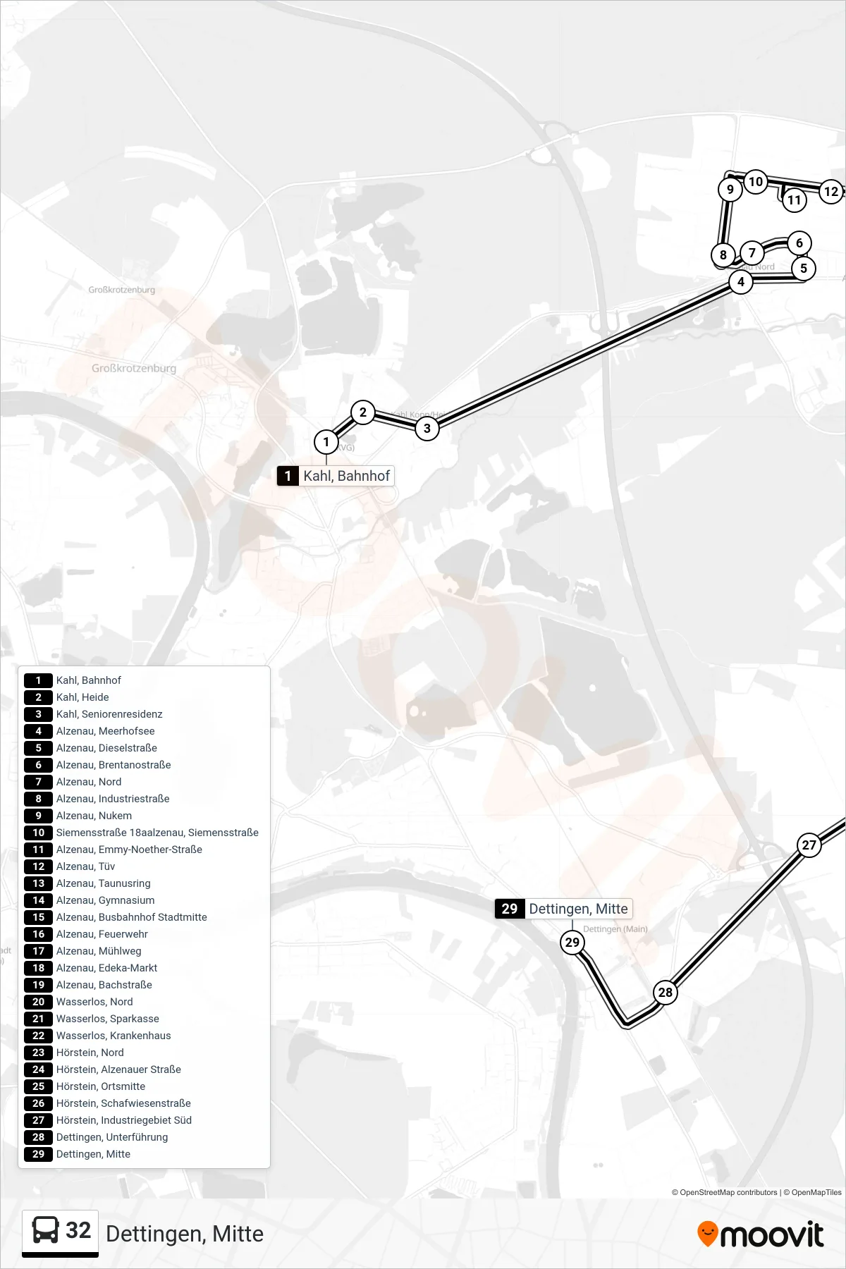 Linie 32 (Bus) Richtung Dettingen, Mitte: Route und Haltestellen auf der Karte