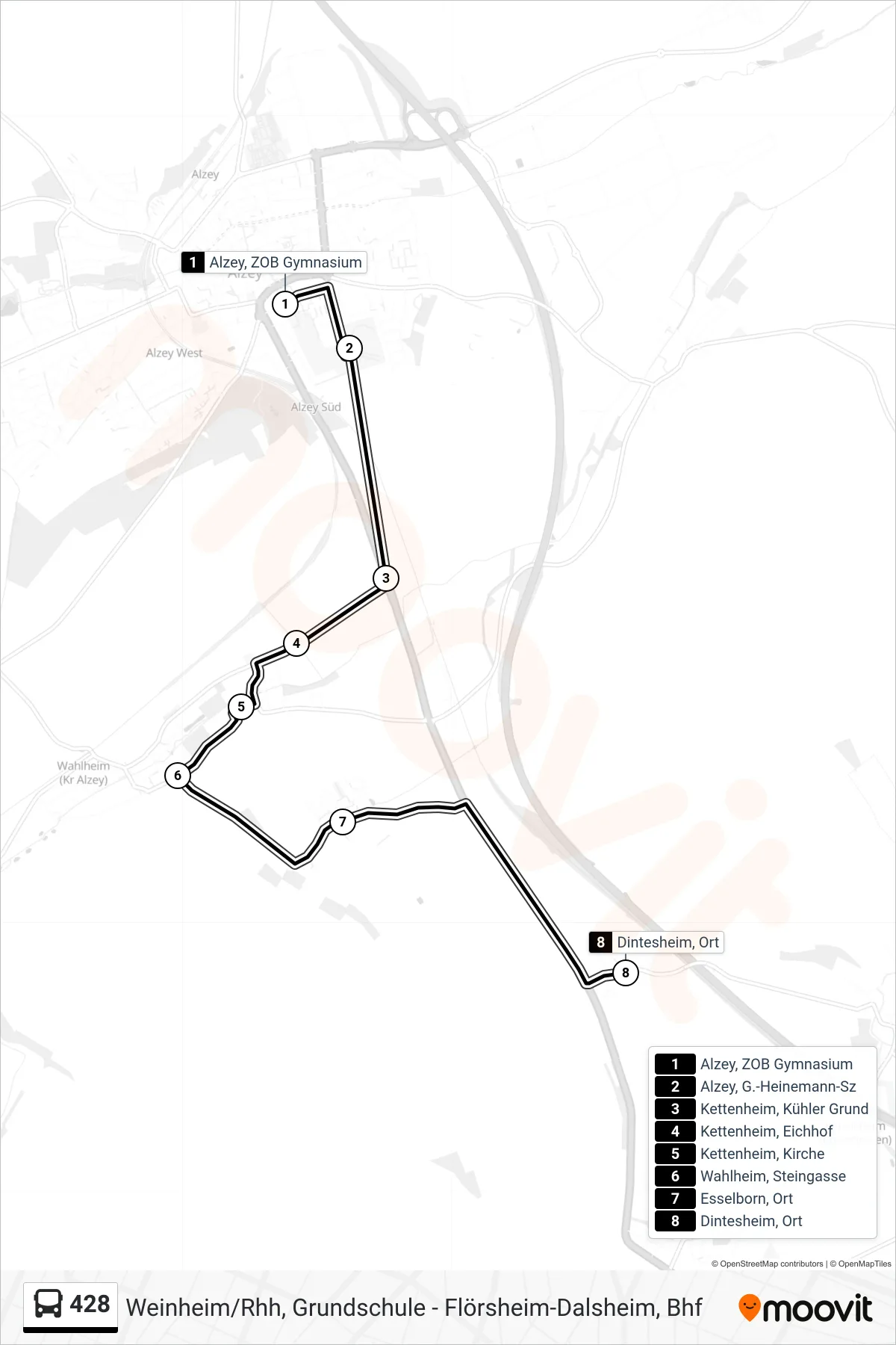 Linie 428 (Bus) Richtung Dintesheim, Ort: Route und Haltestellen auf der Karte