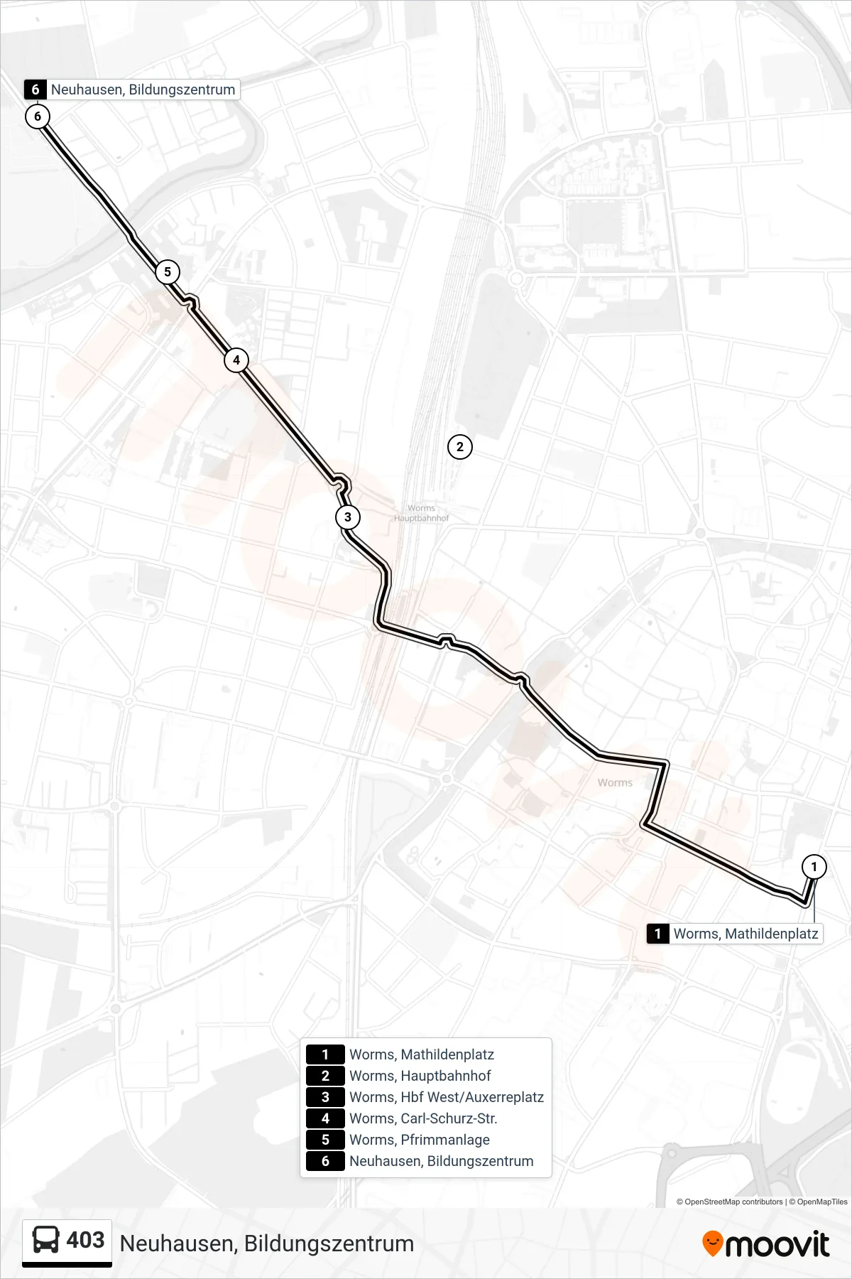 403 bus Line (Neuhausen, Bildungszentrum) route and stops on a map