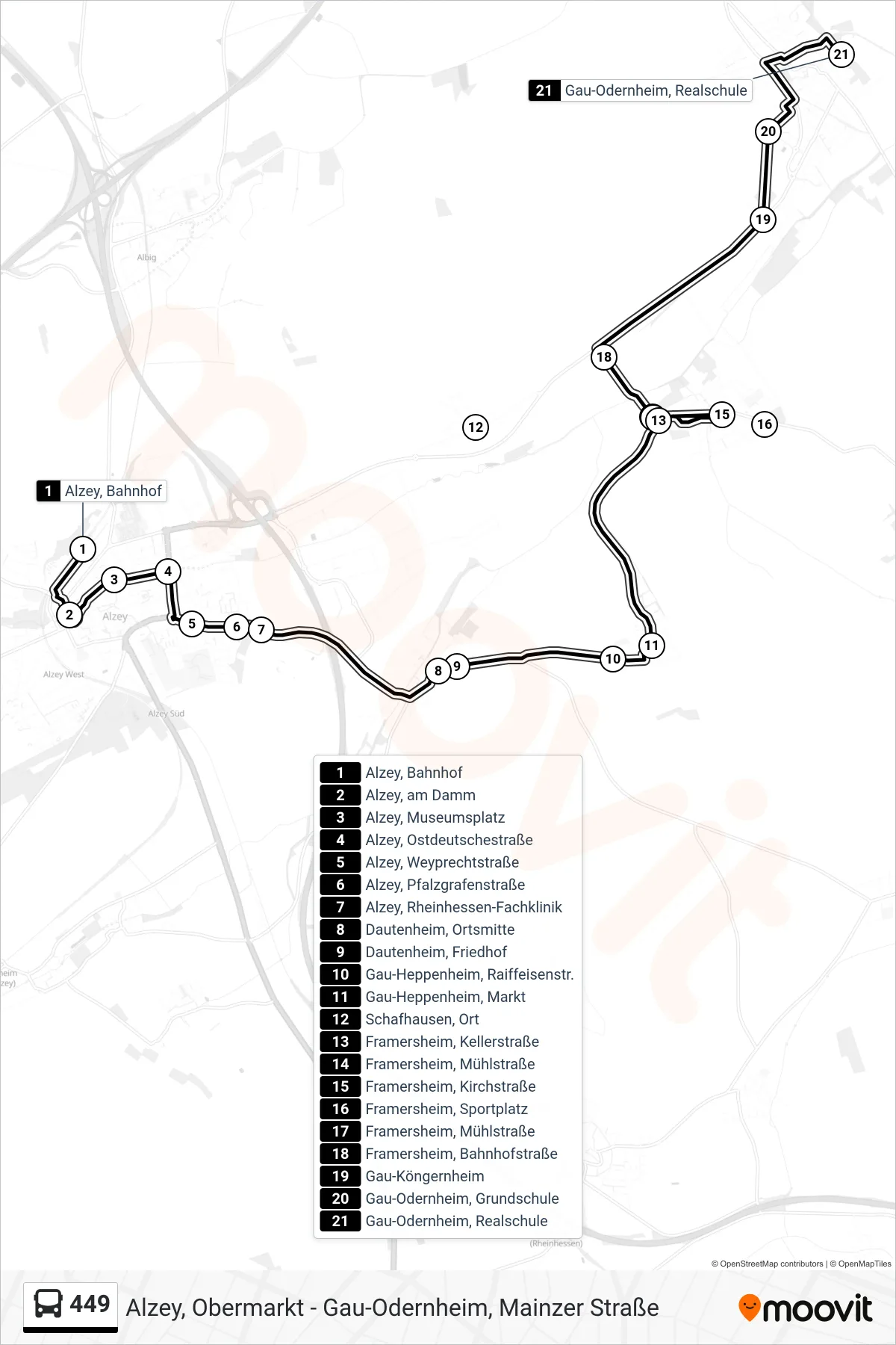 449 bus Line (Gau-Odernheim, Realschule) route and stops on a map