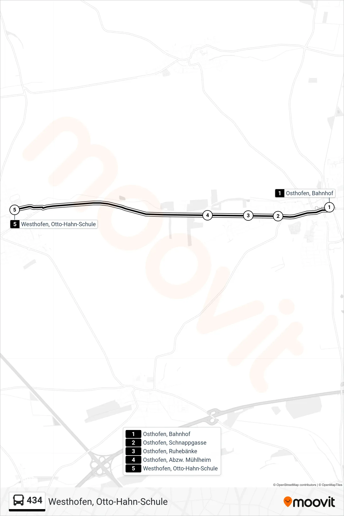 434 bus Line (Westhofen, Otto-Hahn-Schule) route and stops on a map