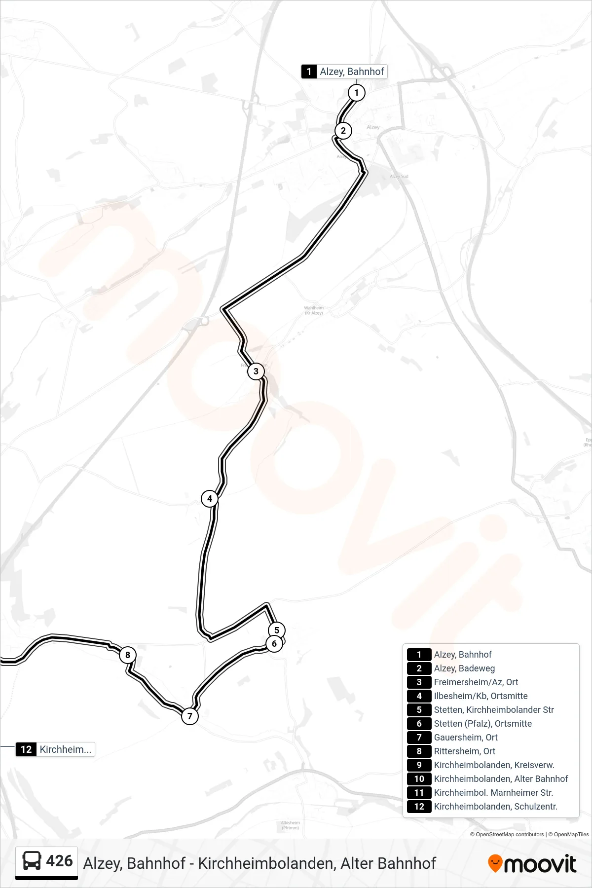 426 bus Line (Kirchheimbolanden, Schulzentr.) route and stops on a map