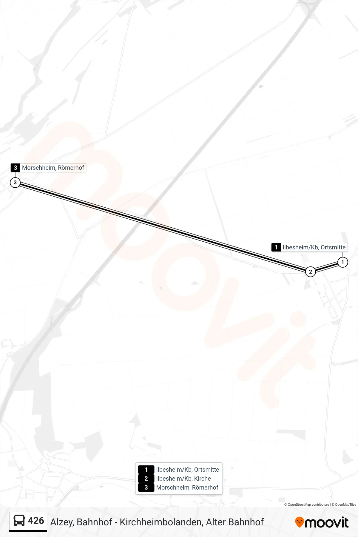 426 bus Line (Morschheim, Römerhof) route and stops on a map