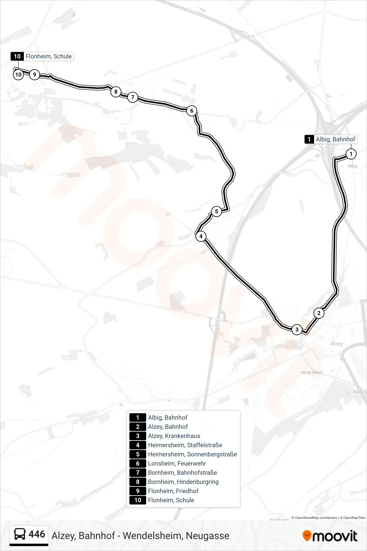 446 bus Line (Flonheim, Schule) route and stops on a map