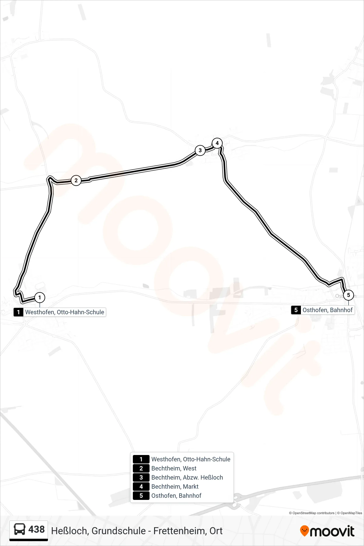 438 bus Line (Osthofen, Bahnhof) route and stops on a map