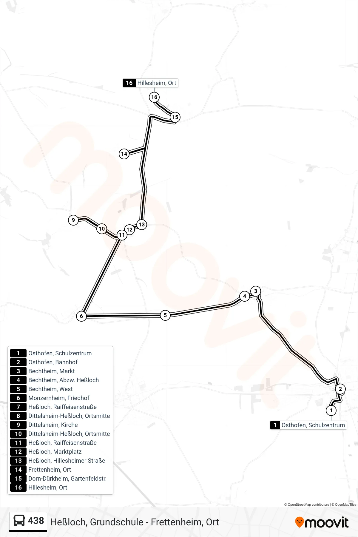 438 bus Line (Hillesheim, Ort) route and stops on a map