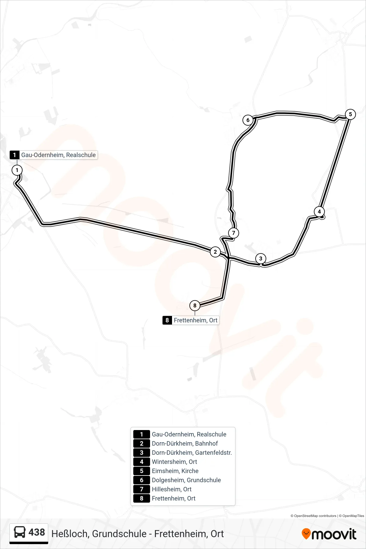 438 bus Line (Frettenheim, Ort) route and stops on a map