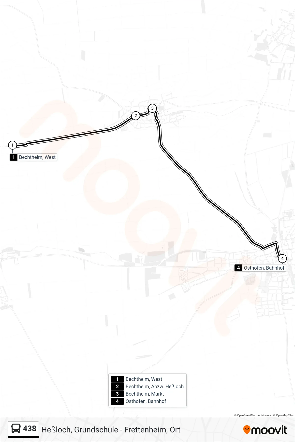 438 bus Line (Osthofen, Bahnhof) route and stops on a map