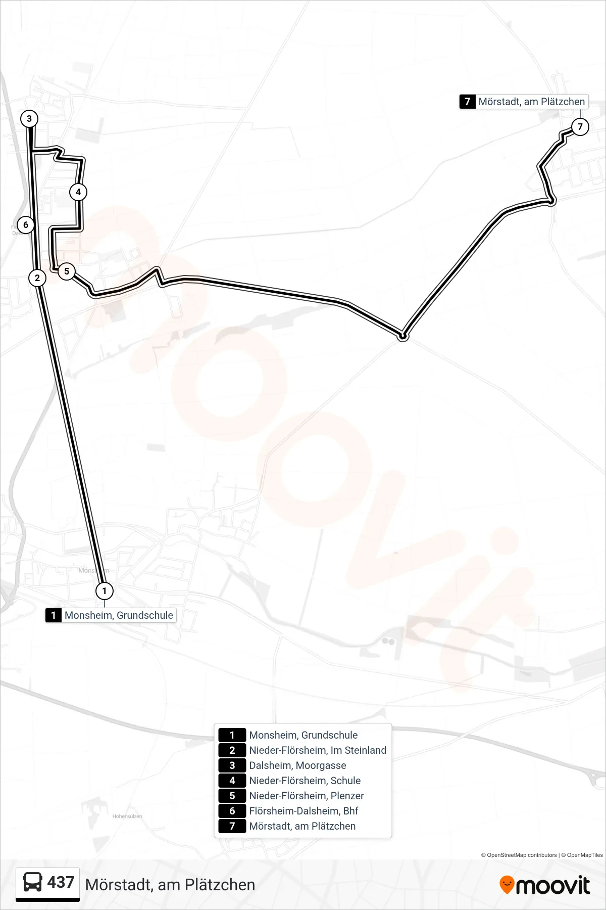 437 bus Line (Mörstadt, am Plätzchen) route and stops on a map