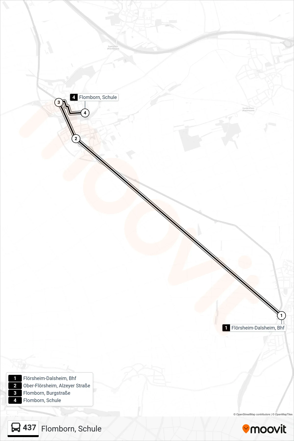 437 bus Line (Flomborn, Schule) route and stops on a map