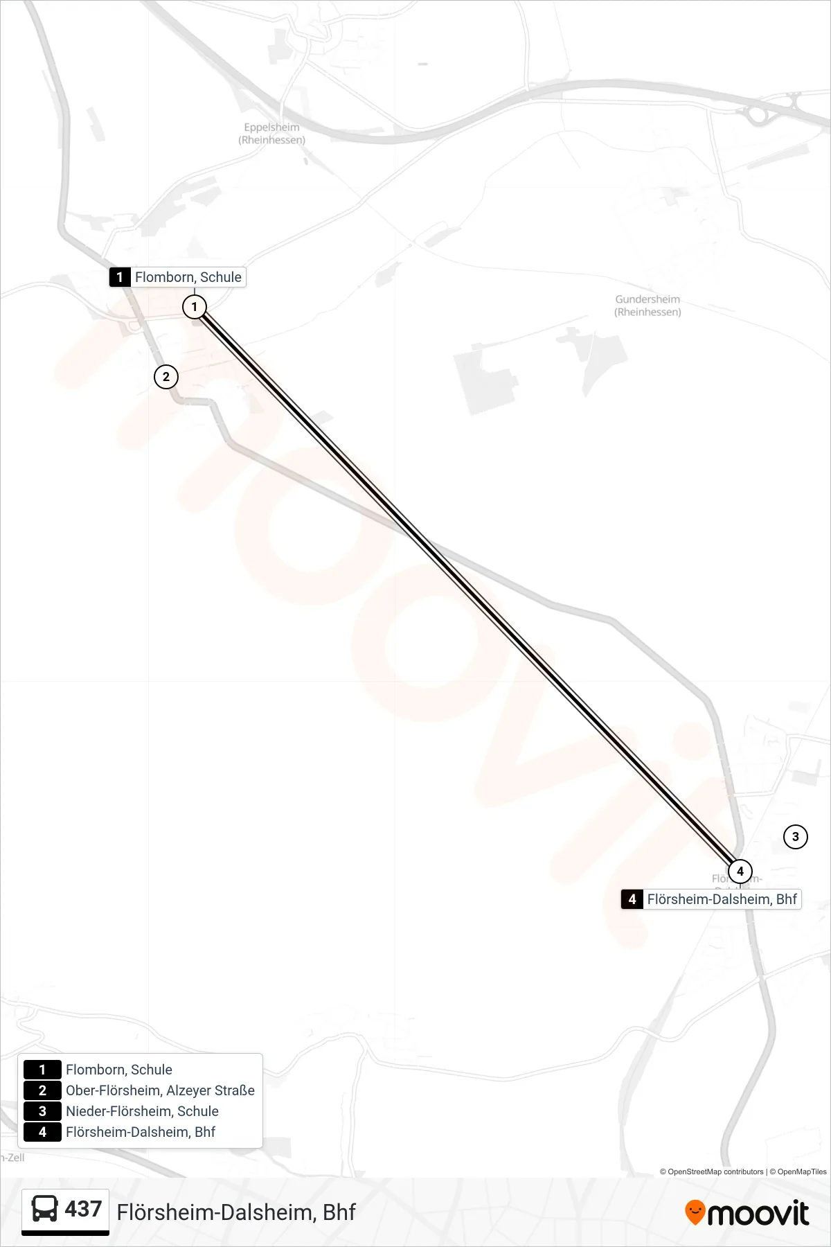 437 bus Line (Flörsheim-Dalsheim, Bhf) route and stops on a map
