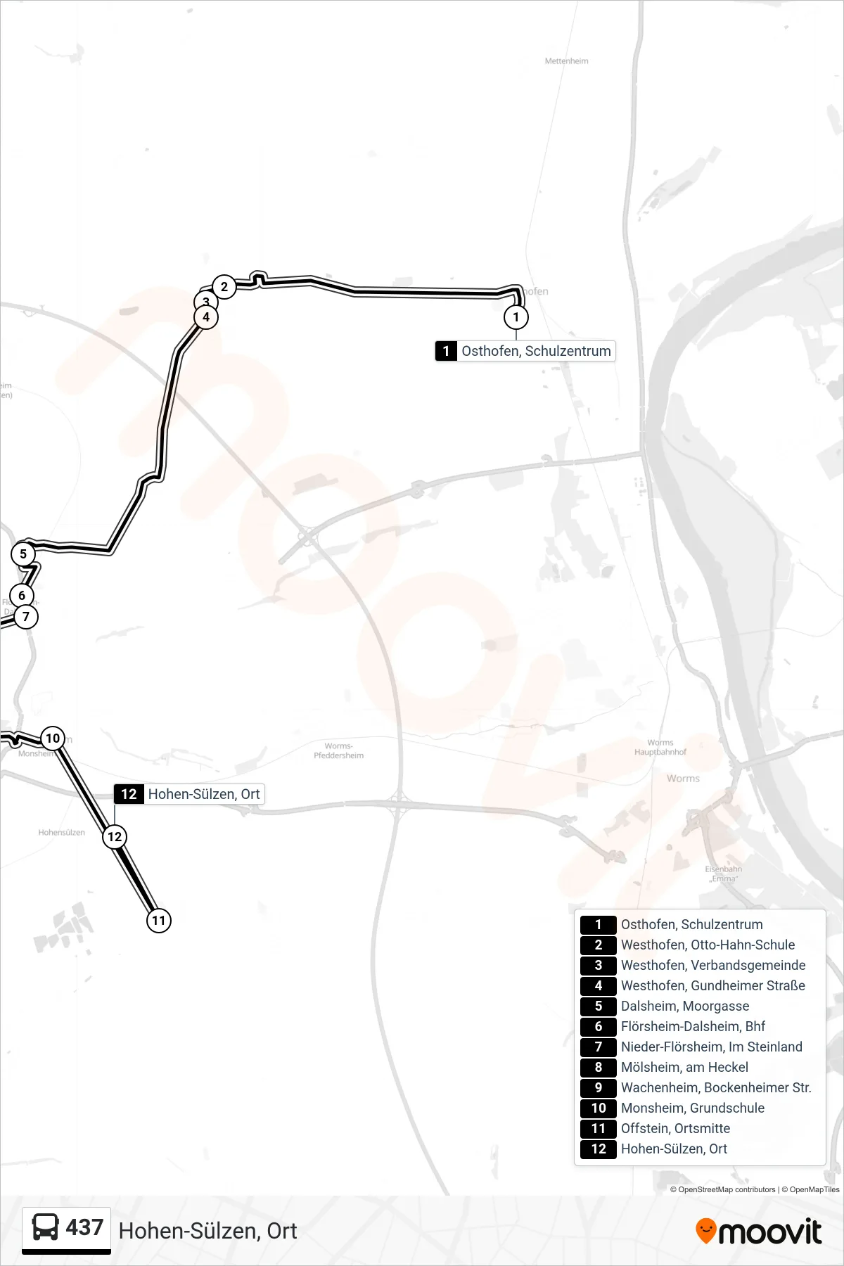437 bus Line (Hohen-Sülzen, Ort) route and stops on a map
