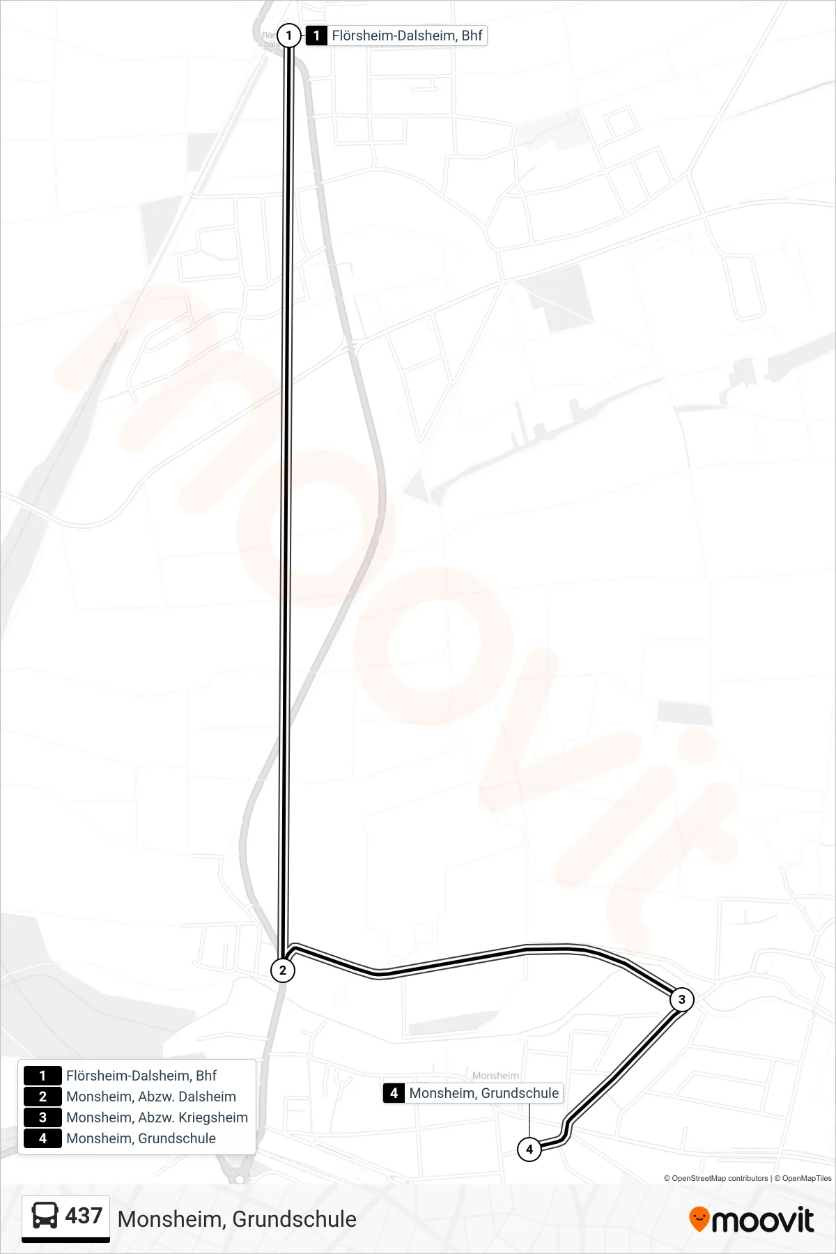 437 bus Line (Monsheim, Grundschule) route and stops on a map