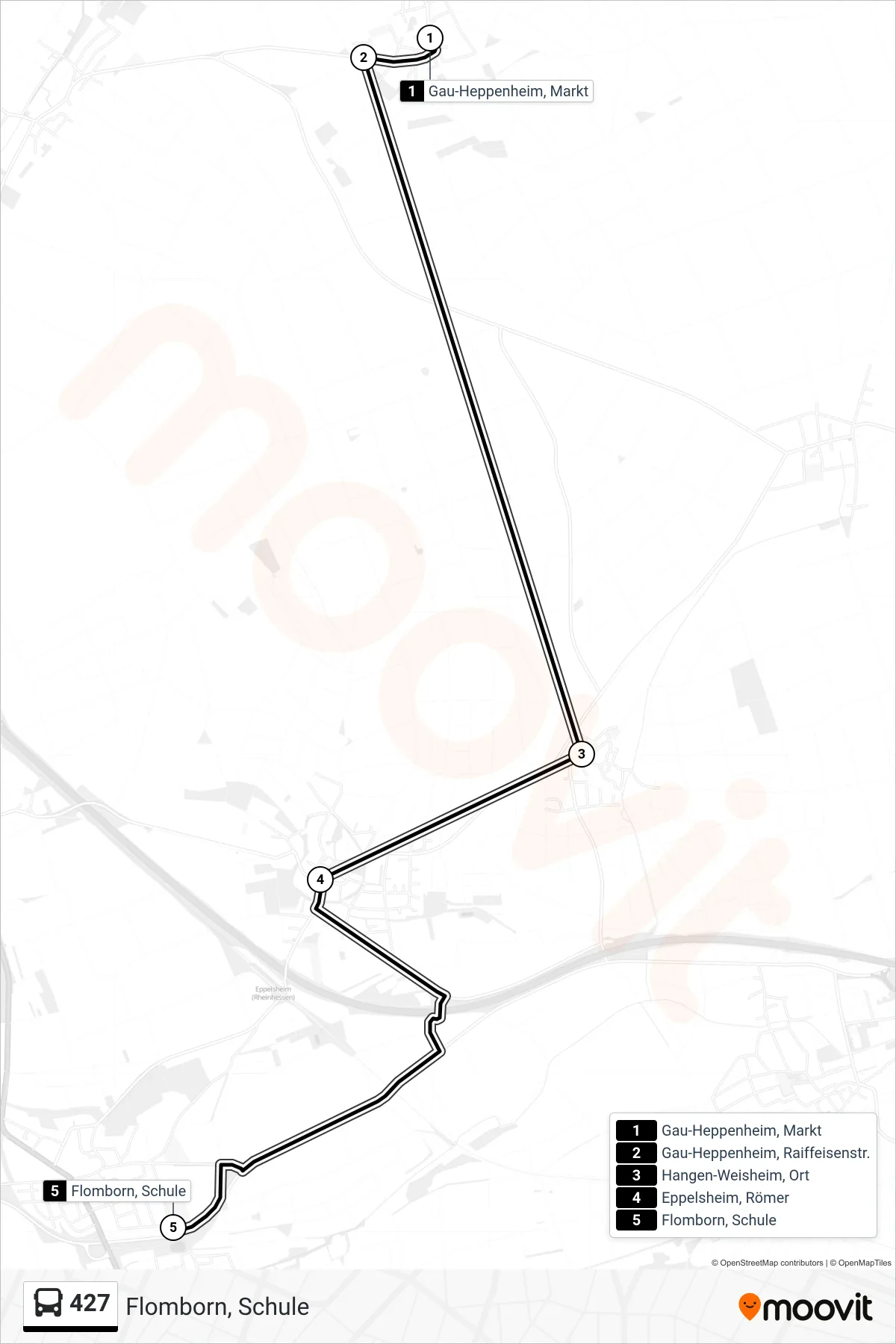 427 bus Line (Flomborn, Schule) route and stops on a map