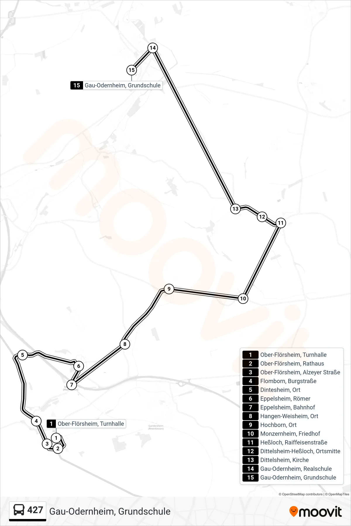 427 bus Line (Gau-Odernheim, Grundschule) route and stops on a map