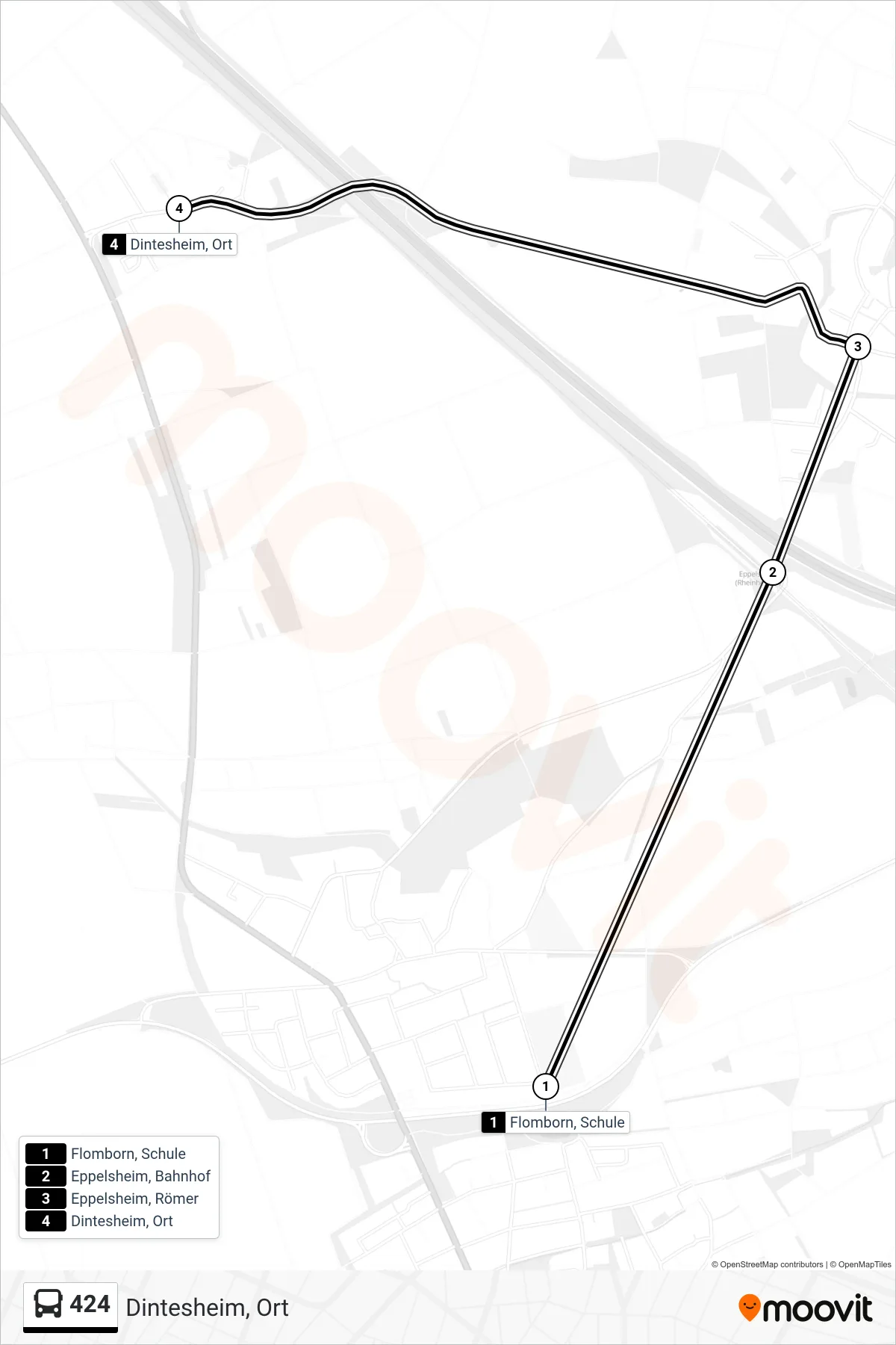 424 bus Line (Dintesheim, Ort) route and stops on a map