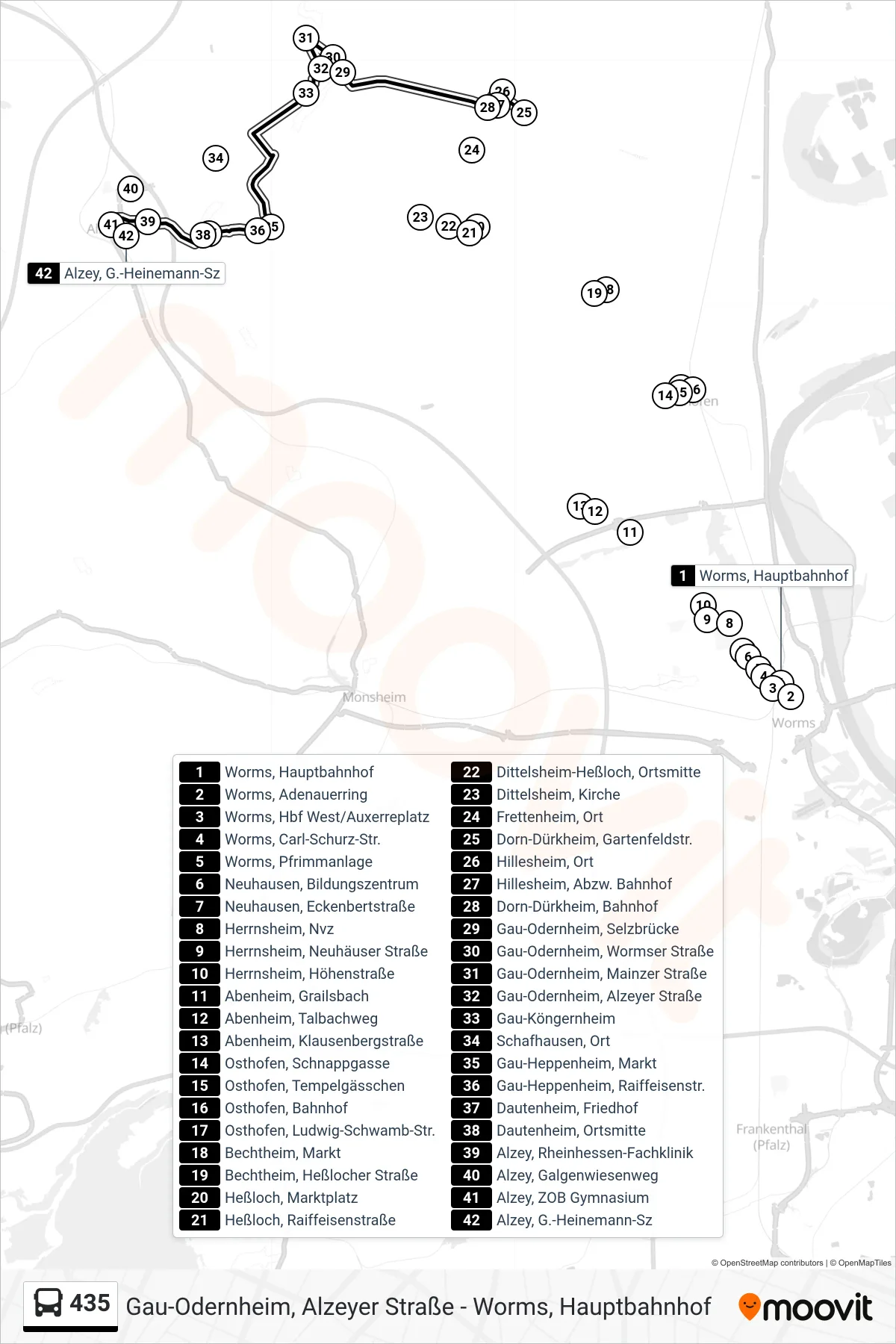 435 bus Line (Alzey, G.-Heinemann-Sz) route and stops on a map