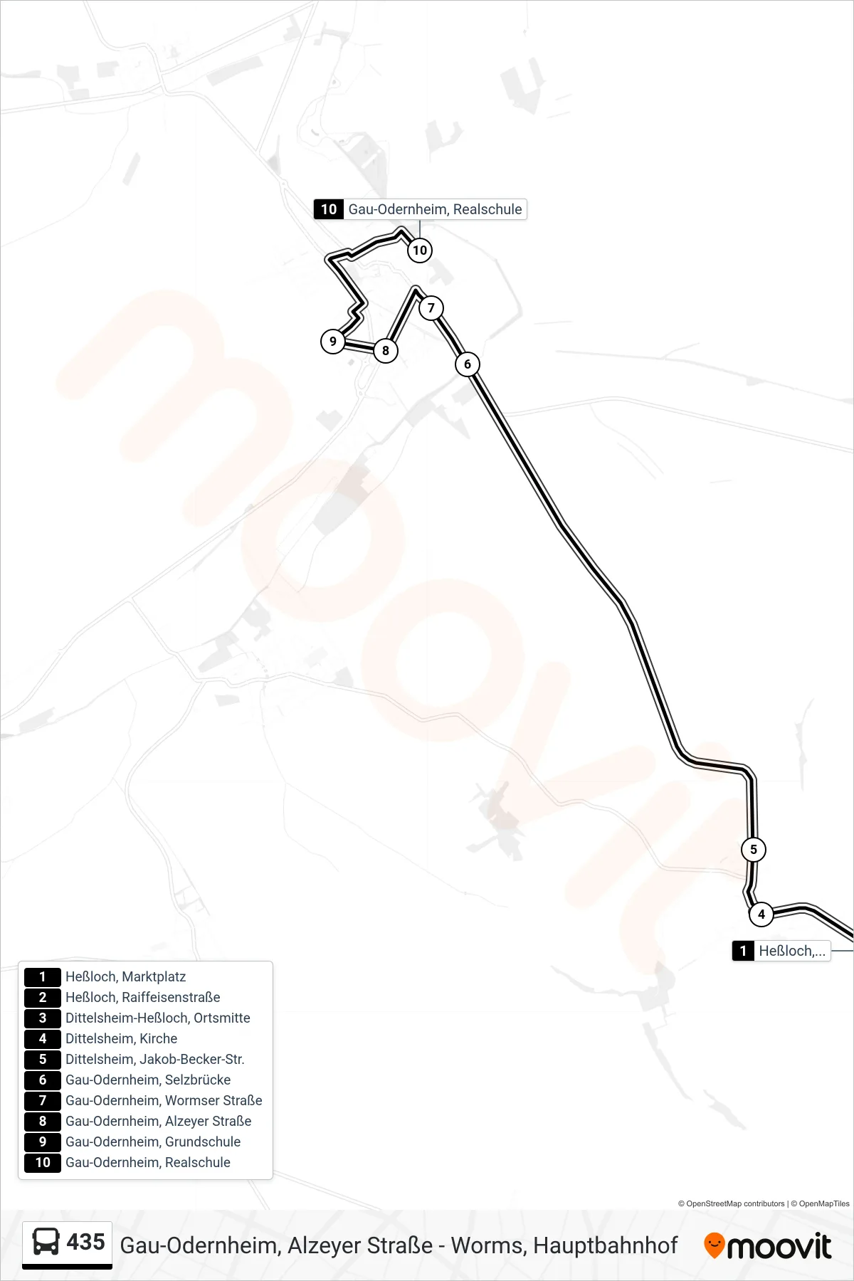 435 bus Line (Gau-Odernheim, Realschule) route and stops on a map