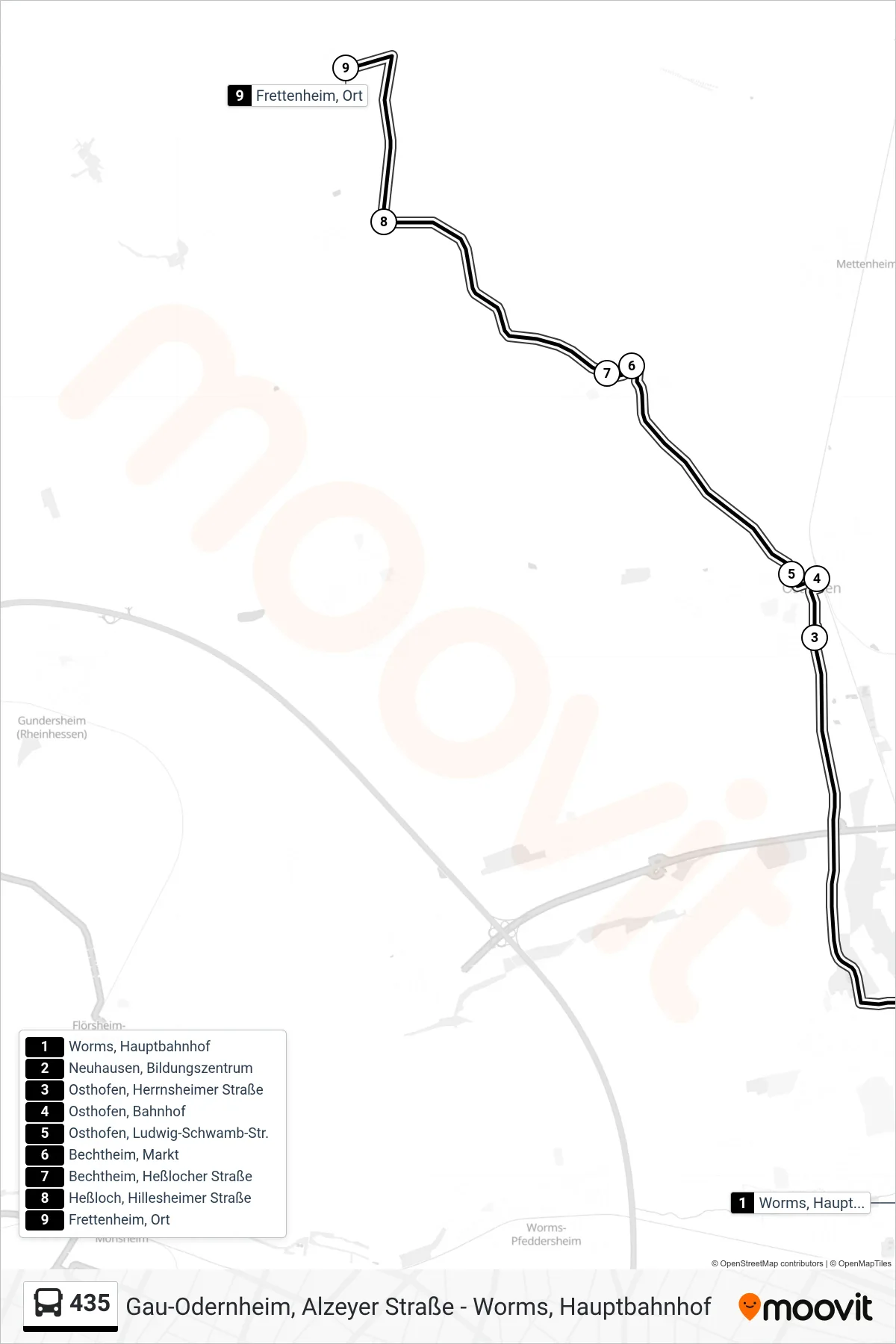 435 bus Line (Frettenheim, Ort) route and stops on a map