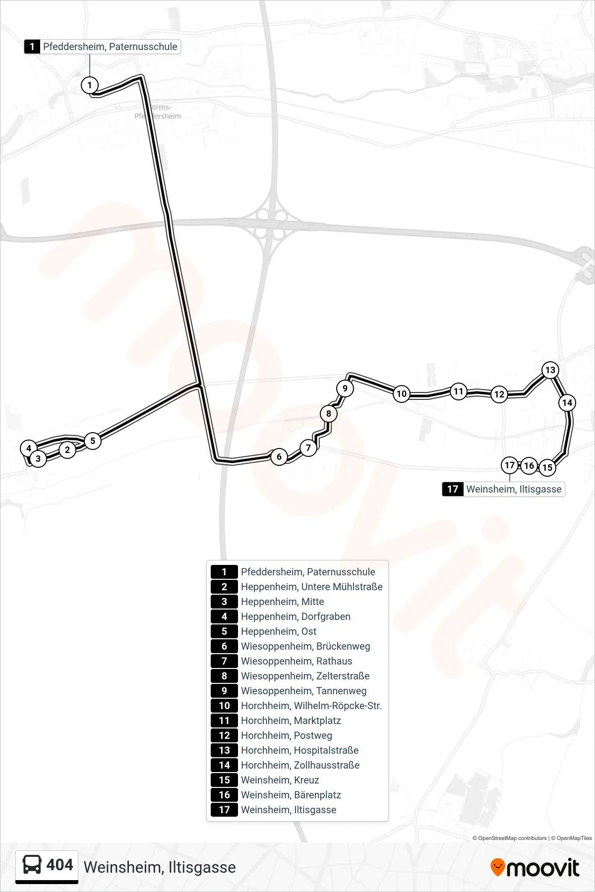 Linie 404 (Bus) Richtung Weinsheim, Iltisgasse: Route und Haltestellen auf der Karte