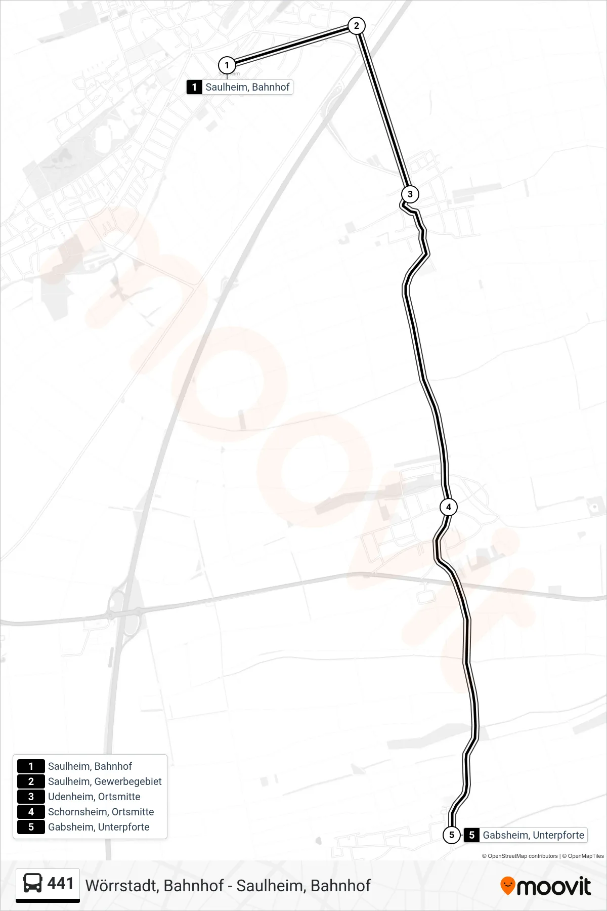 441 bus Line (Gabsheim, Unterpforte) route and stops on a map