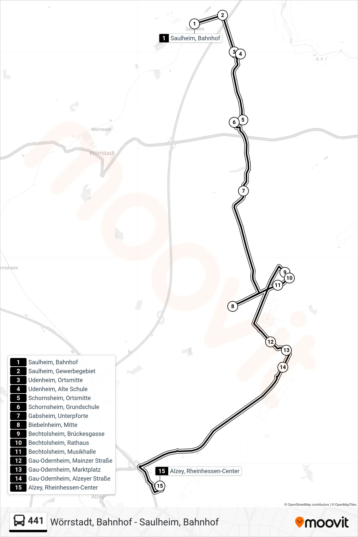 441 bus Line (Alzey, Rheinhessen-Center) route and stops on a map
