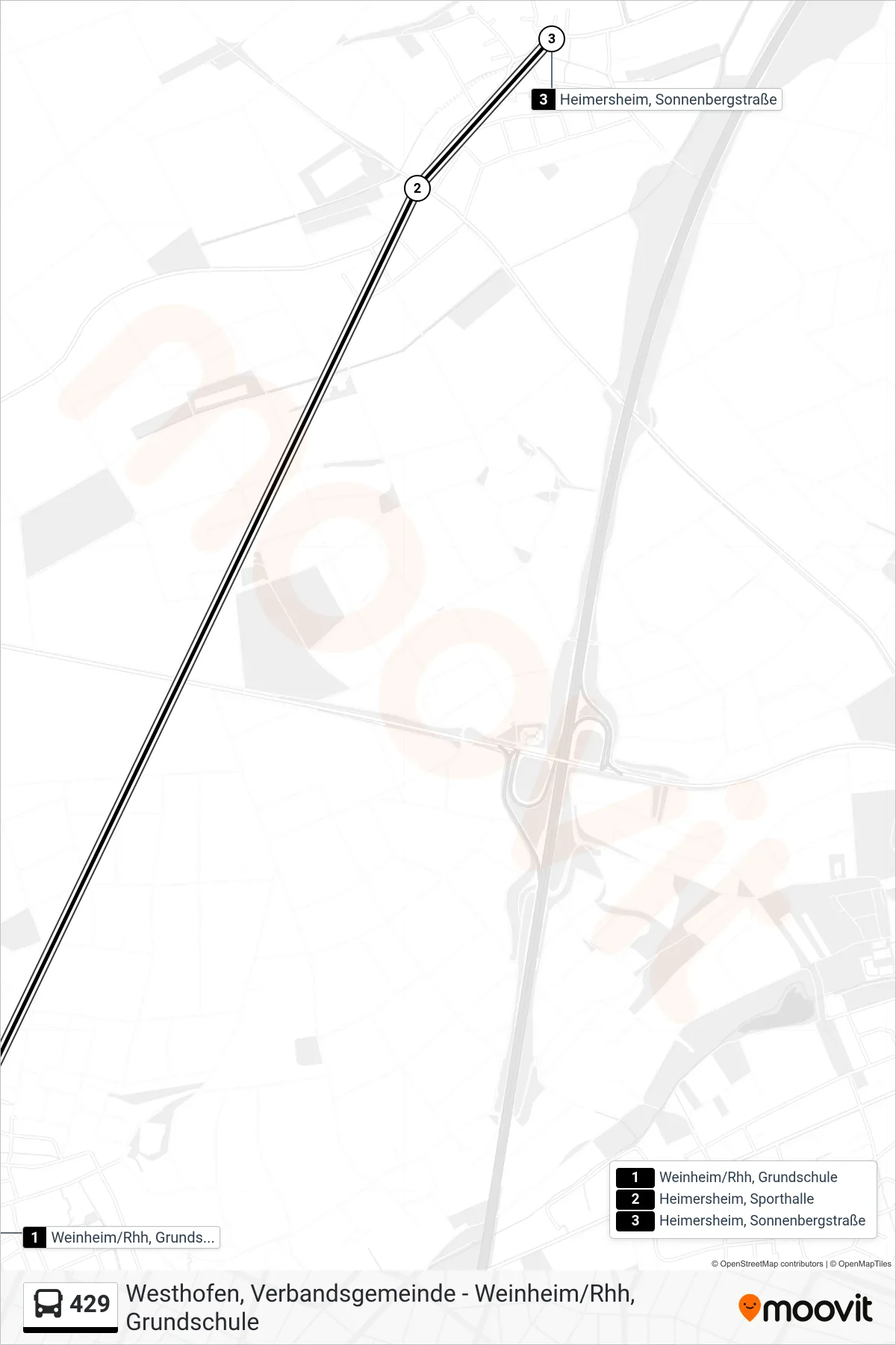 429 bus Line (Heimersheim, Sonnenbergstraße) route and stops on a map