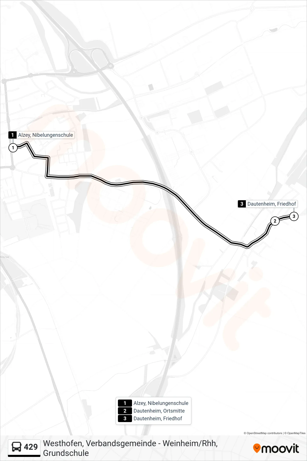 Linie 429 (Bus) Richtung Dautenheim, Friedhof: Route und Haltestellen auf der Karte
