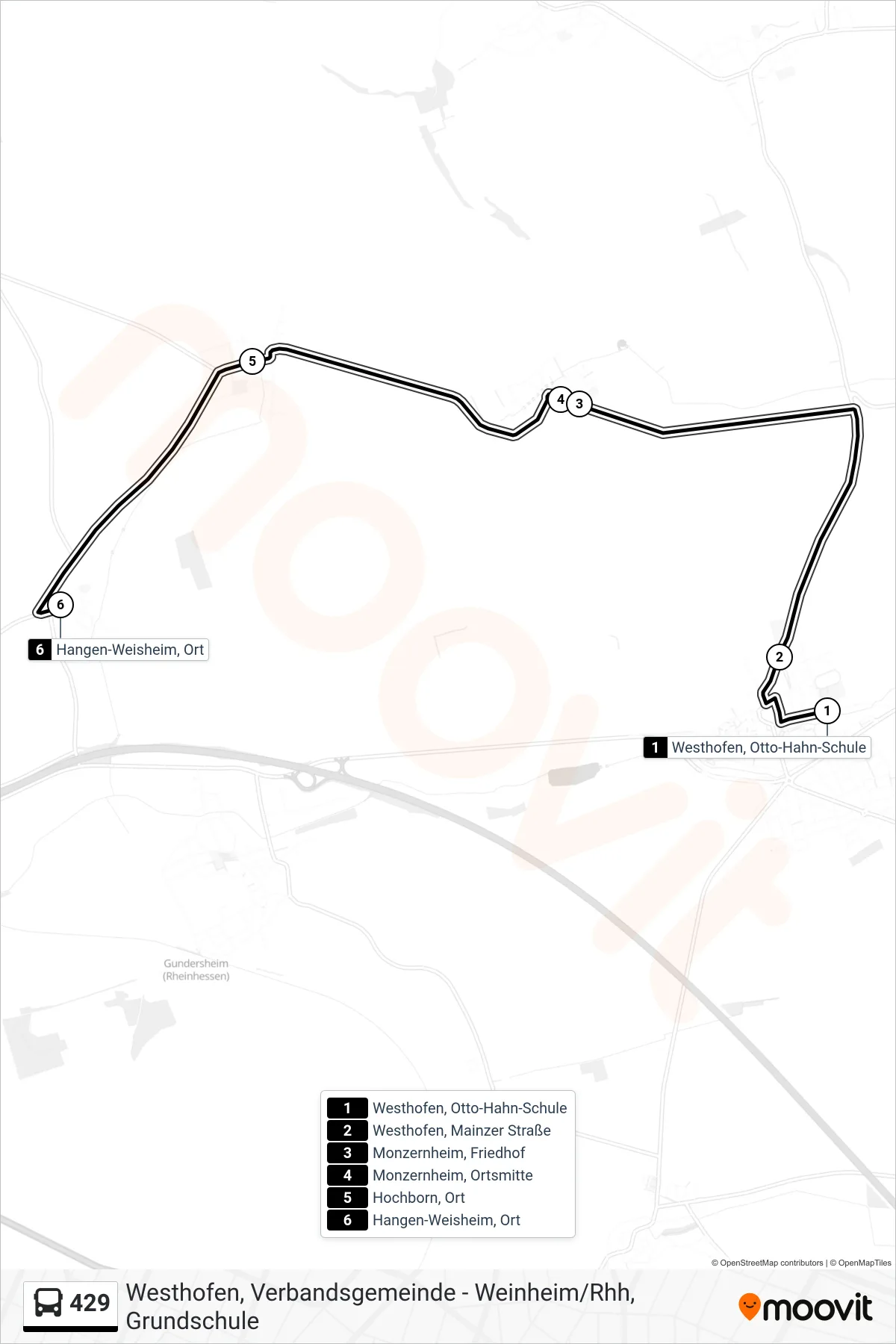 429 bus Line (Hangen-Weisheim, Ort) route and stops on a map