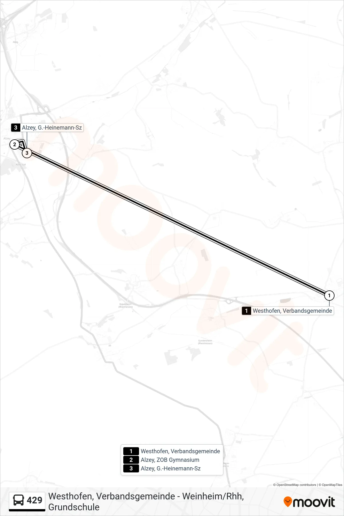 429 bus Line (Alzey, G.-Heinemann-Sz) route and stops on a map