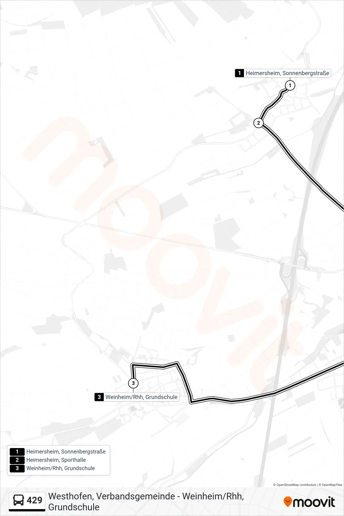 429 bus Line (Weinheim/Rhh, Grundschule) route and stops on a map