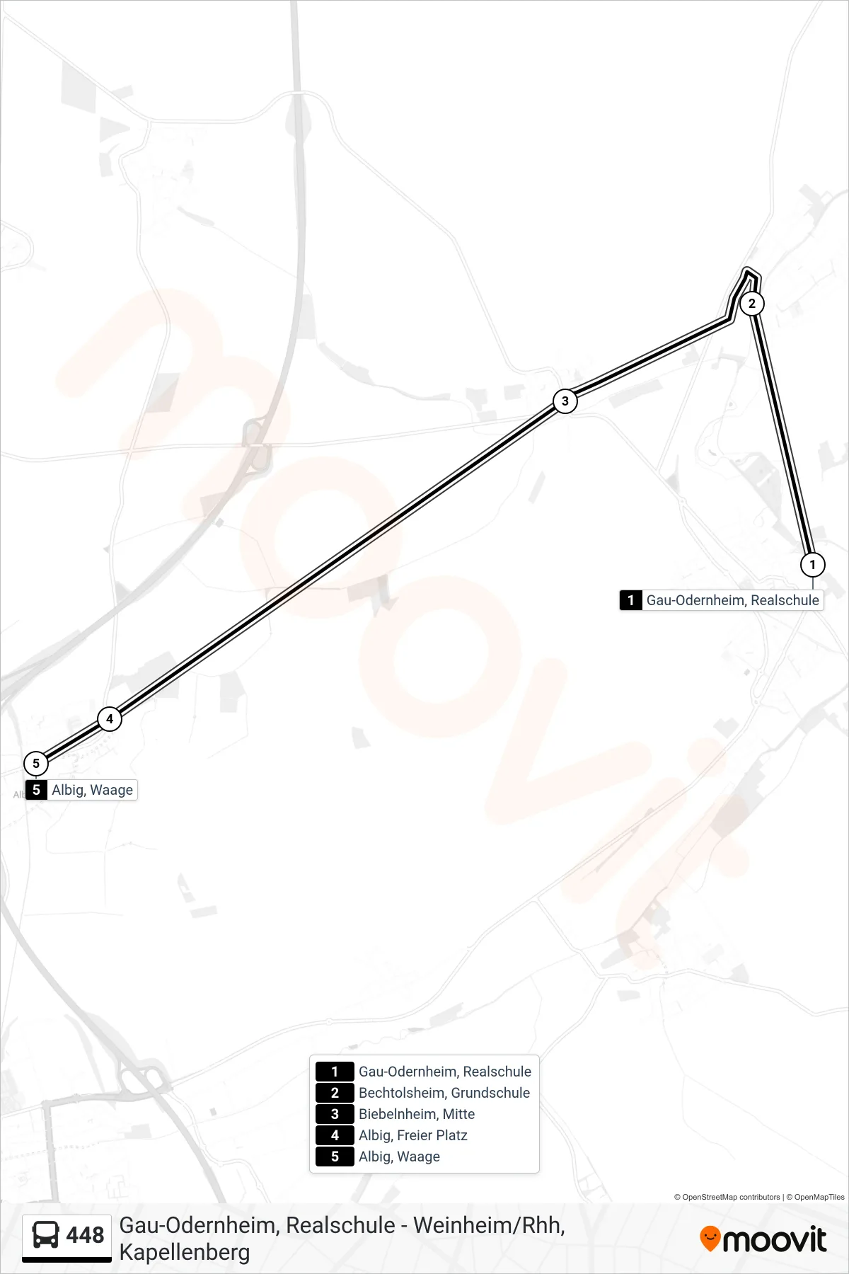 448 bus Line (Albig, Waage) route and stops on a map