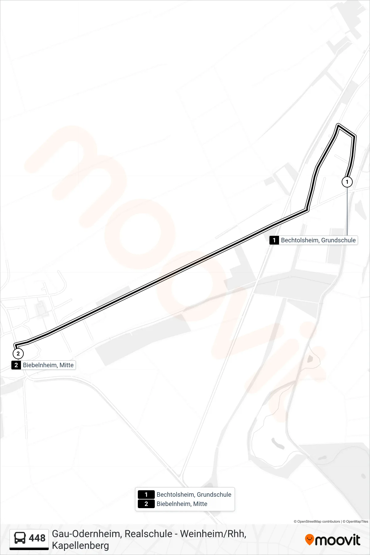 448 bus Line (Biebelnheim, Mitte) route and stops on a map