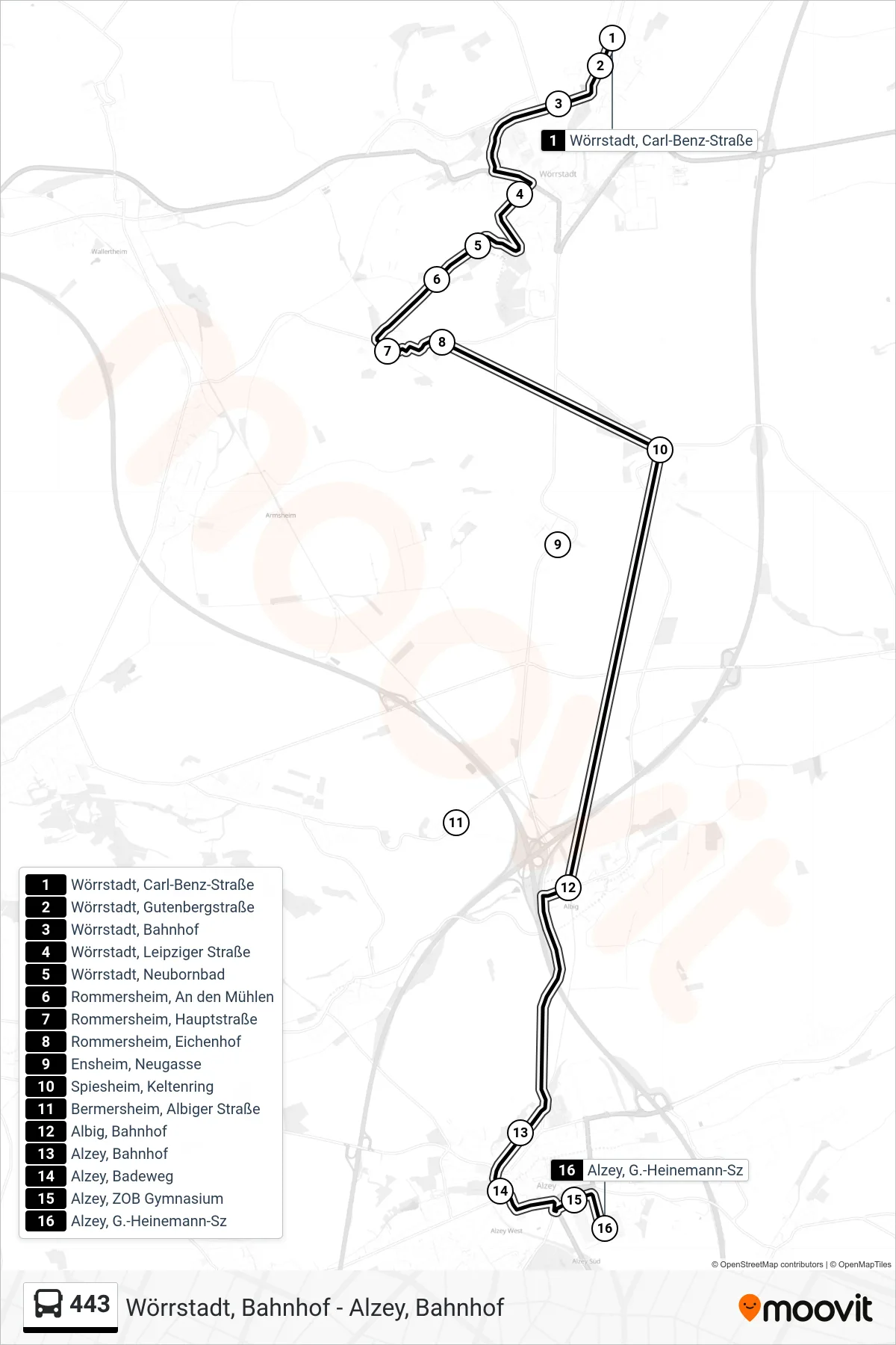 443 bus Line (Alzey, G.-Heinemann-Sz) route and stops on a map