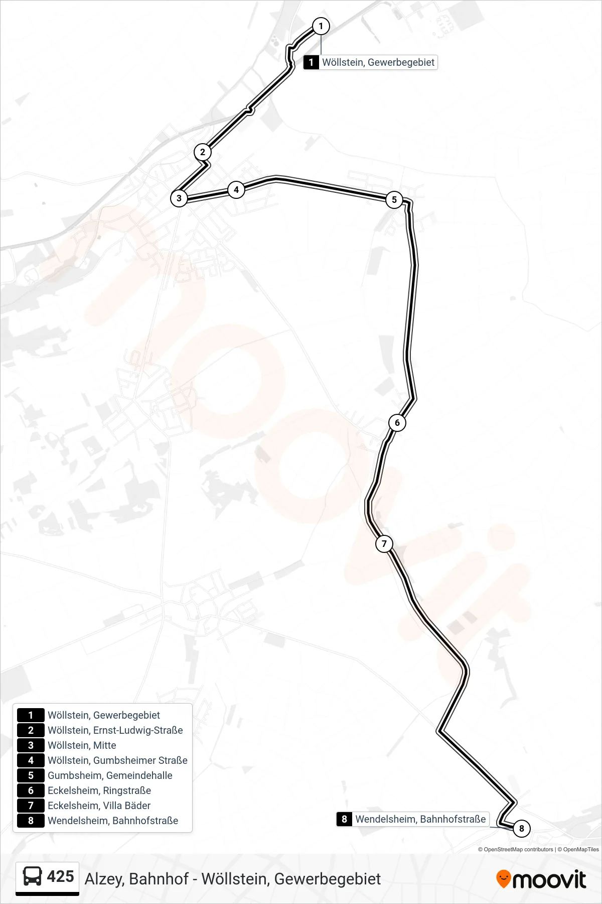 425 bus Line (Wendelsheim, Bahnhofstraße) route and stops on a map