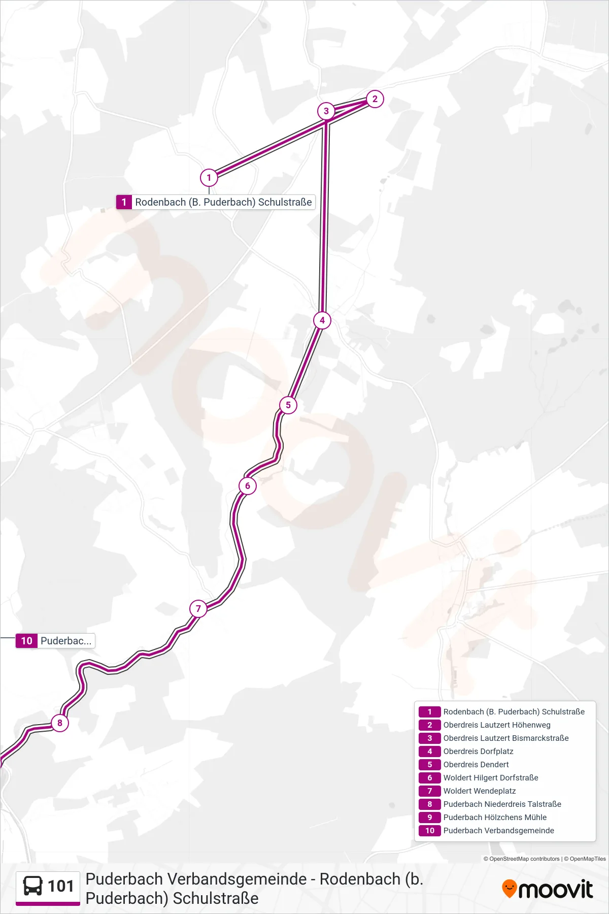 Linie 101 (Bus) Richtung Puderbach Verbandsgemeinde: Route und Haltestellen auf der Karte