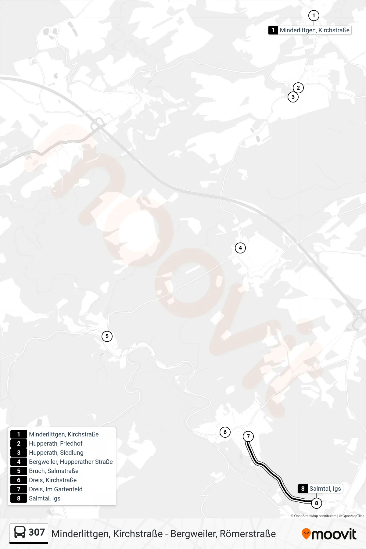 307 bus Line (Salmtal, Igs) route and stops on a map