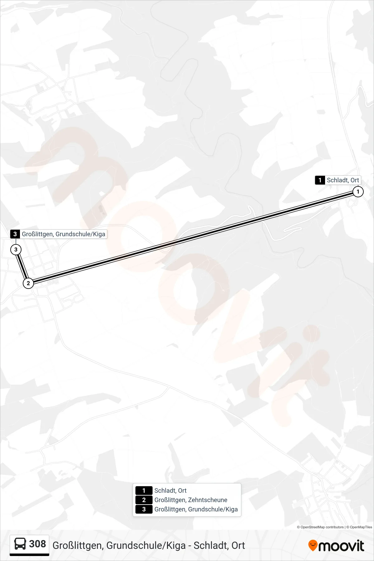 308 bus Line (Großlittgen, Grundschule/Kiga) route and stops on a map
