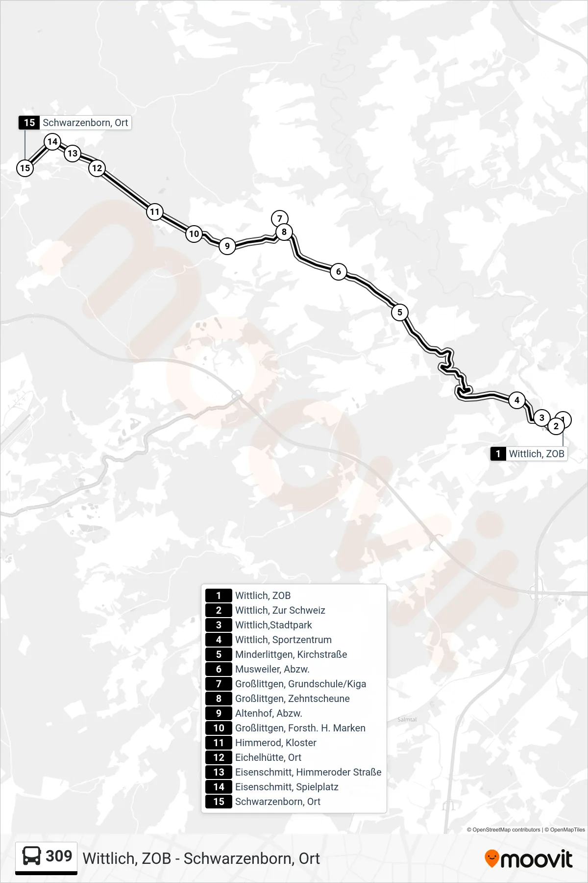 Linie 309 (Bus) Richtung Schwarzenborn, Ort: Route und Haltestellen auf der Karte