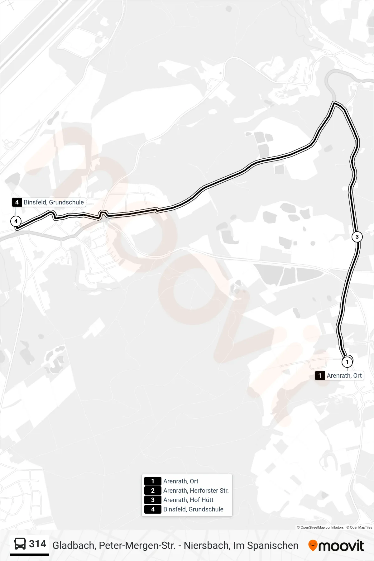Linie 314 (Bus) Richtung Binsfeld, Grundschule: Route und Haltestellen auf der Karte