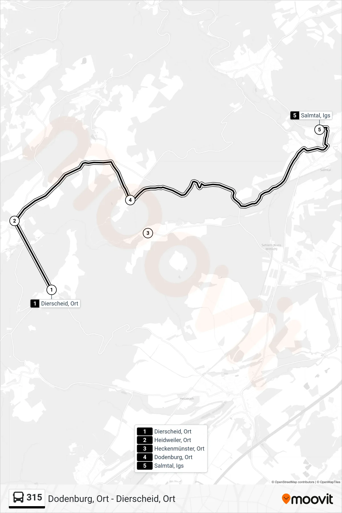 315 bus Line (Salmtal, Igs) route and stops on a map