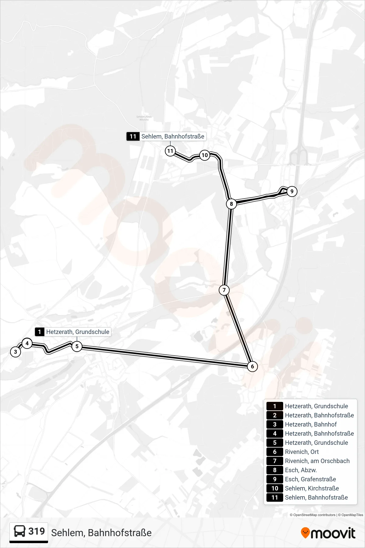 319 bus Line (Sehlem, Bahnhofstraße) route and stops on a map